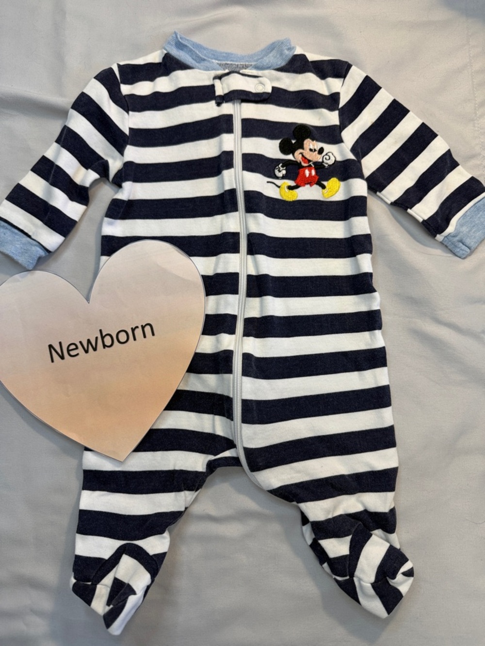 Disney - Mickey Mouse Navy and White Striped Footie/Footed Onesie